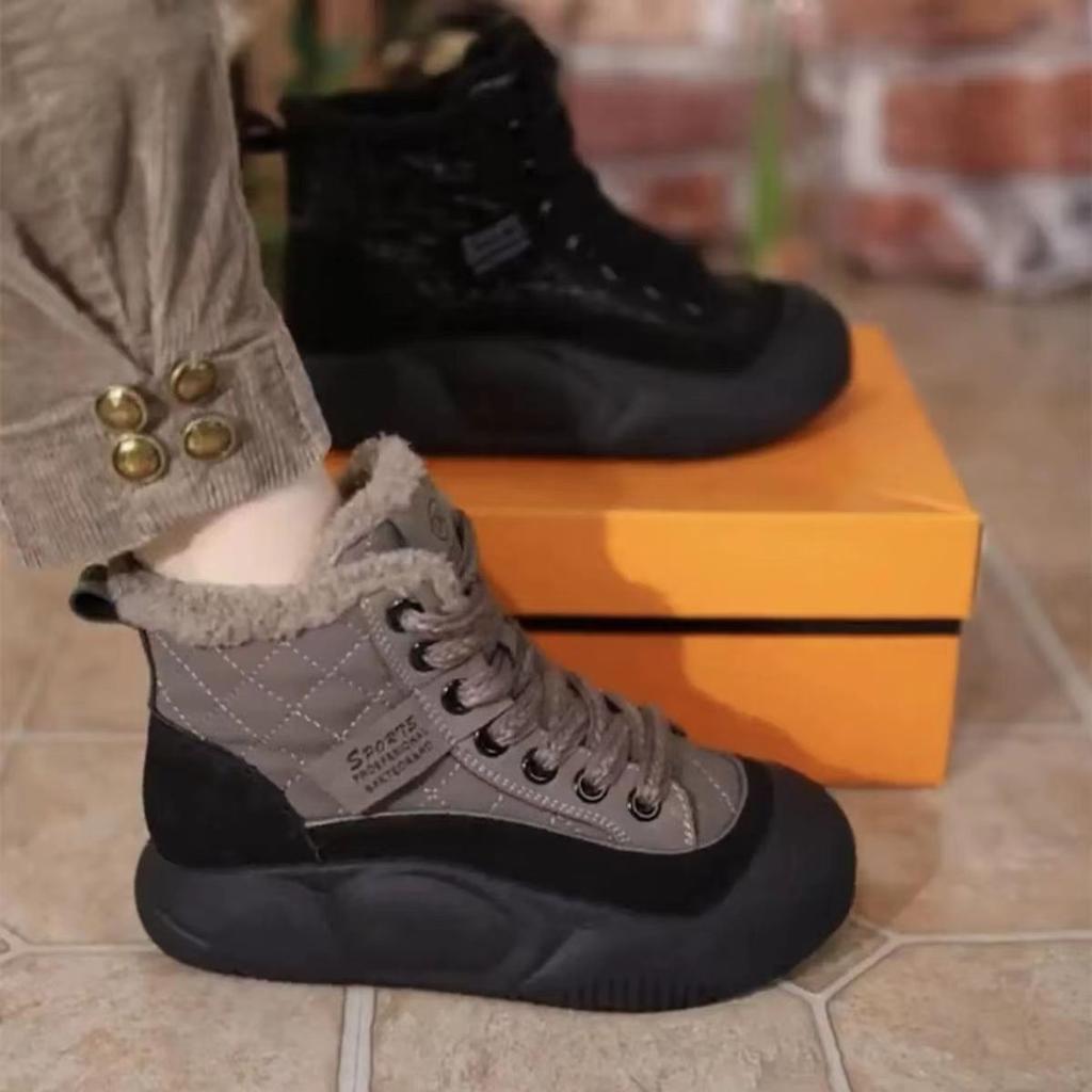 Popular leather snow boots women's winter 2025 new velvet thickened warm large cotton shoes platform short boots cotton boots
