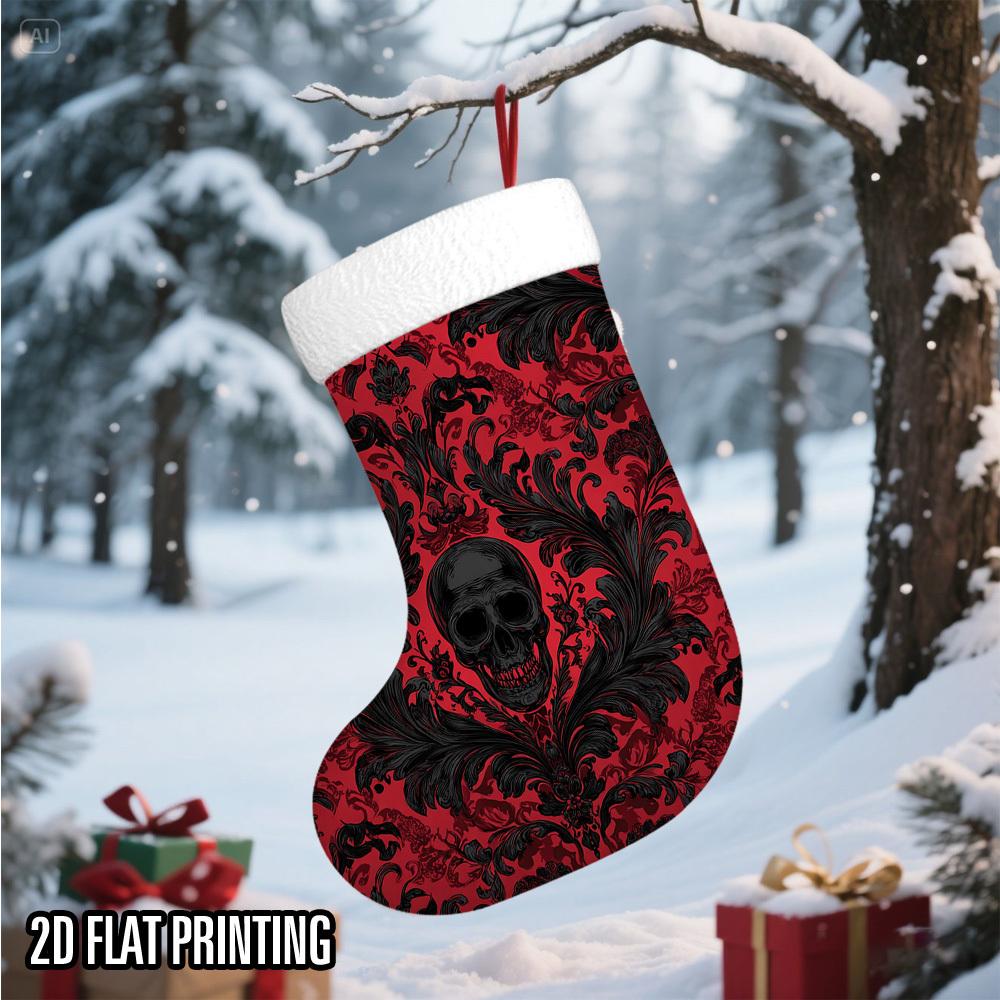 Christmas decoration fireplace hanging stocking1pc Gothic Christmas Stocking - Red & Black Floral Holiday Deco