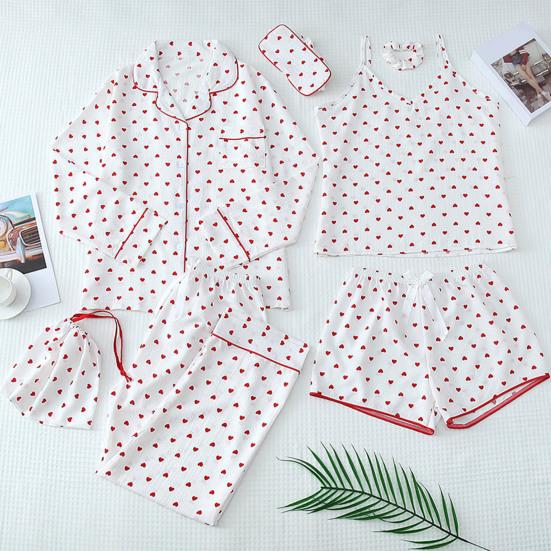Women'S 7-Piece Satin Pajama Set Sexy Cami Top Button Down Long Sleeve