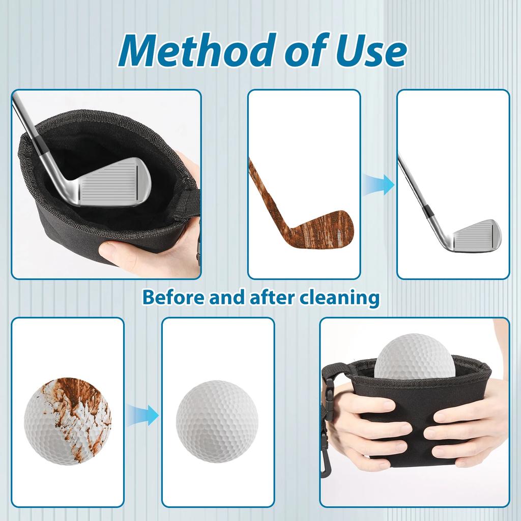 4 Pcs Golf Club and Golf Ball Cleaning Bag with Detachable Clip Waterproof Liner Golf Scrub Bag Golf Accessory Cleaning Bag