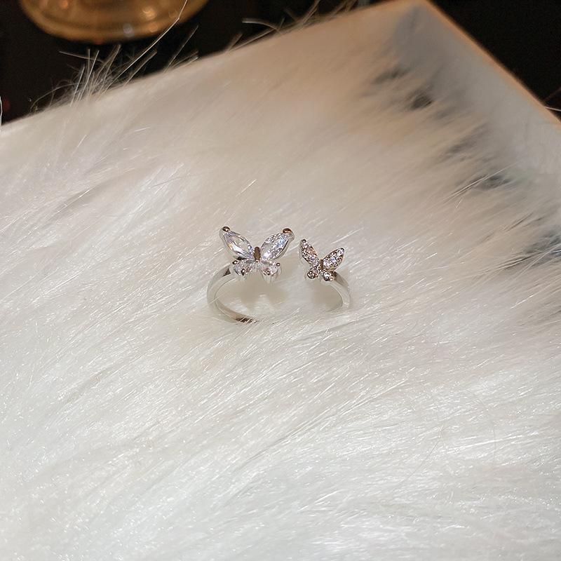 Retro Silver Bow Love Flower Pearl Open Ring Simple Index Finger Ring Versatile Jewelry Women