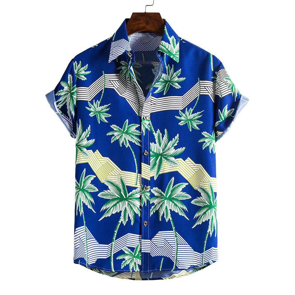 Spring and Summer Men's Beach Shirt Hawaiian Short Sleeve Flower Shirt Men's