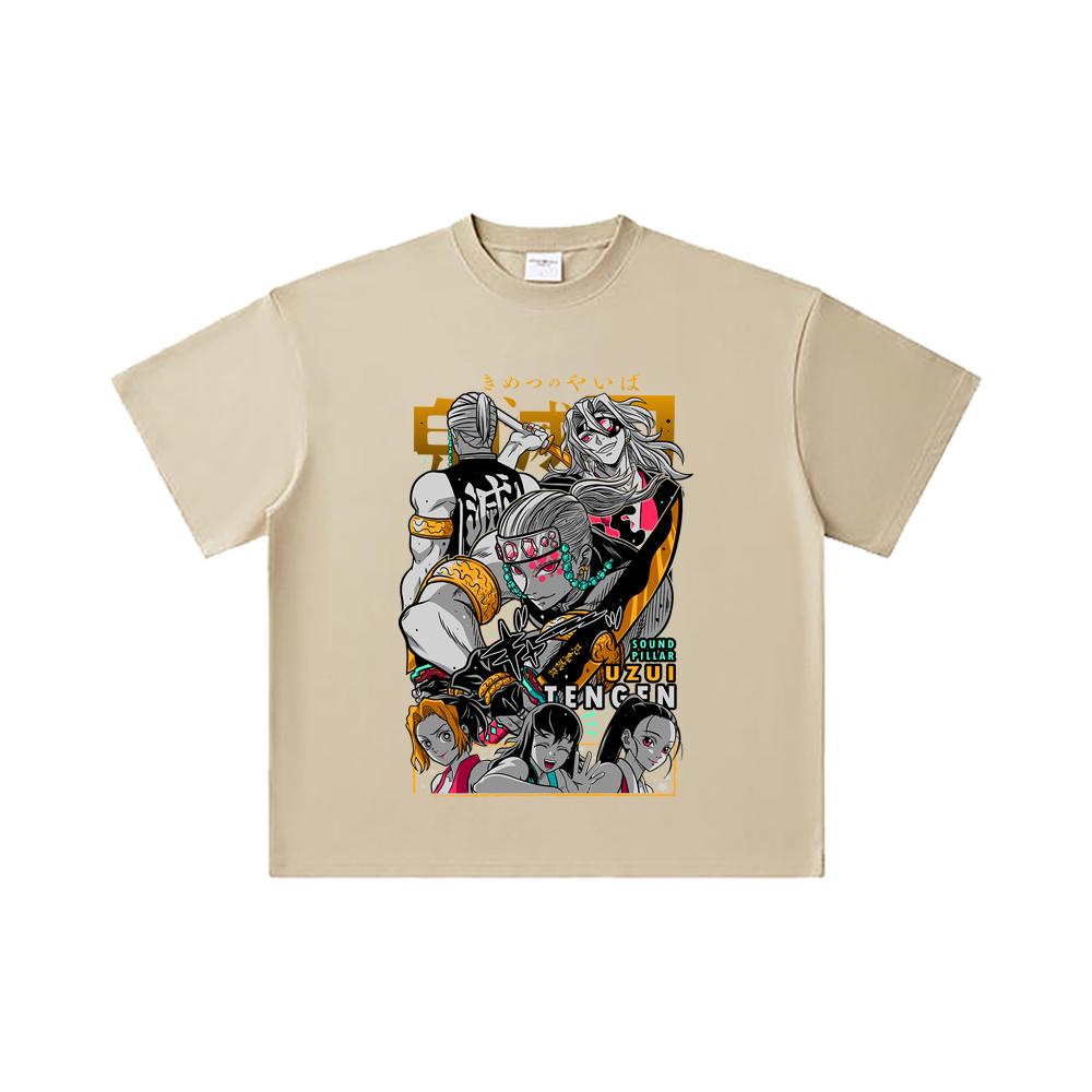 260 GSM Double Yarn 32 Count 100% Cotton Demon Slayer V65 Uzui Print Unisex Heavy Cotton T Shirt