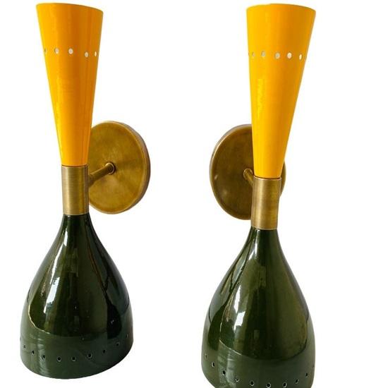 Wall Sconces Brass Italian Wall Light Modern Italian Style Sconces Diabolo Wall Light 2 Bulb Pair 1950’S Style Mid Century