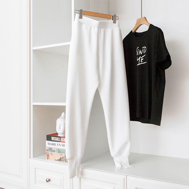 

Fashion Slit Foot Mouth Milk-like Lubrication Bouncy Knitting Drawstring Mouth Lengthened Trousers Slim Looking Elastic Waist Casual Sweatpants Milk White M