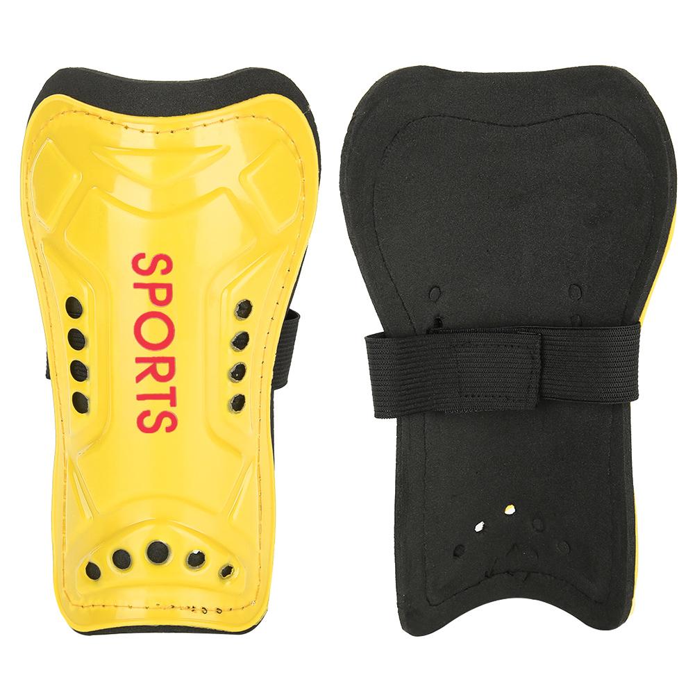 A Pair Child Football Shin Pads Training Leg Guards Safety Protector Adjustable Strap (Yellow)