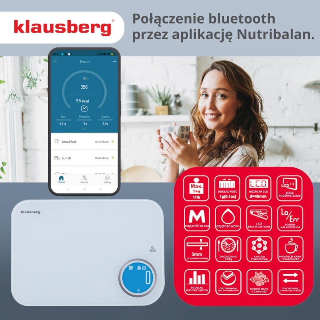 ELEKTRONICZNA WAGA KUCHENNA 5kg KLAUSBERG KB-7938 Bluetooth