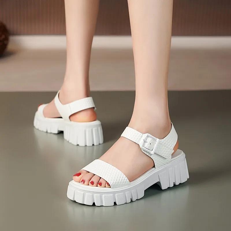 Fashion Women's Platform Sandals One-word Buckle Summer Women's Non-slip Casual Open-toe Shoes 2024 New Women's Fashion Sandals Shoes