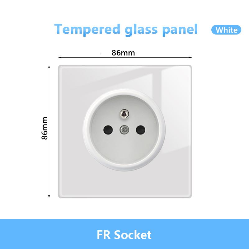 White LED Indicator Light Switch Panel Glass Piano Key Self-reset Wall Switch socket,UK FR EU Universal USB Electrical Outlet
