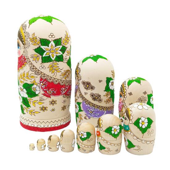 10Pcs/Set Handmade Wooden Matryoshka Doll 10 Layers Russian Nesting Doll Vintage Girl Stacking Toy Home Office Desktop Decoration Ornament