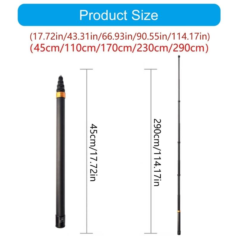 Lightweighted Carbon Fiber Extendable Selfie Stick For Action Cameras 45cm To 290cm Concealable Design