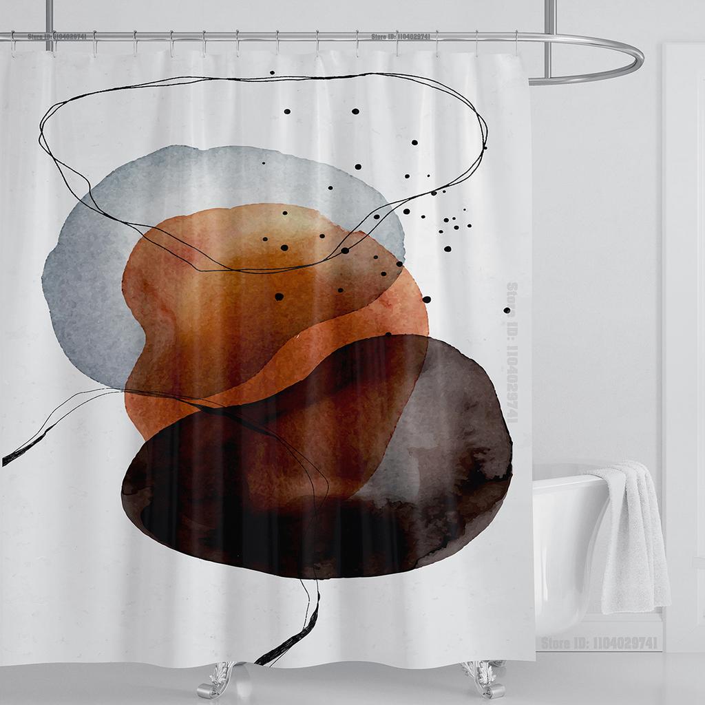 3D-Druck abstrakter Linienkunst-Stil Aquarell Duschvorhang-Set wasserdicht Polyester Badezimmervorhang Heimdekoration mit Haken