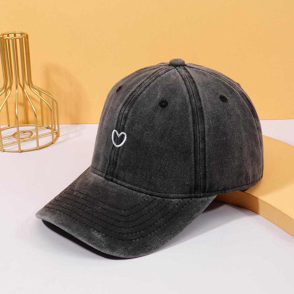 Vintage Washed Women's Baseball Cap with Heart Embroidery - Soft, Casual Outdoor Sun Hat