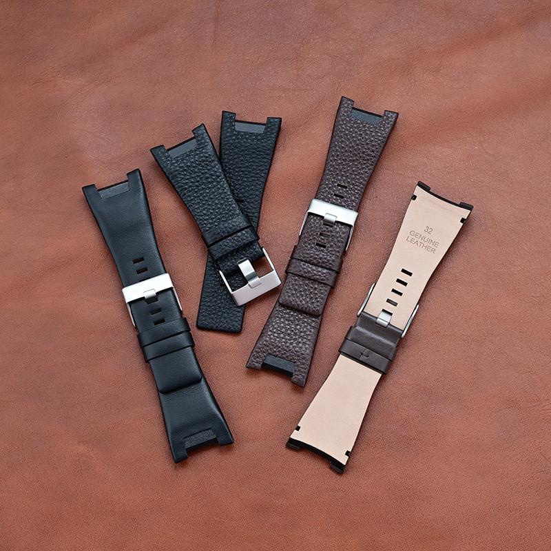 Correa de reloj de cuero genuino de 32*17 mm Para Diesel DZ4246 DZ1273 DZ1216 Correa grande cóncava para hombre resistente al agua y al sudor