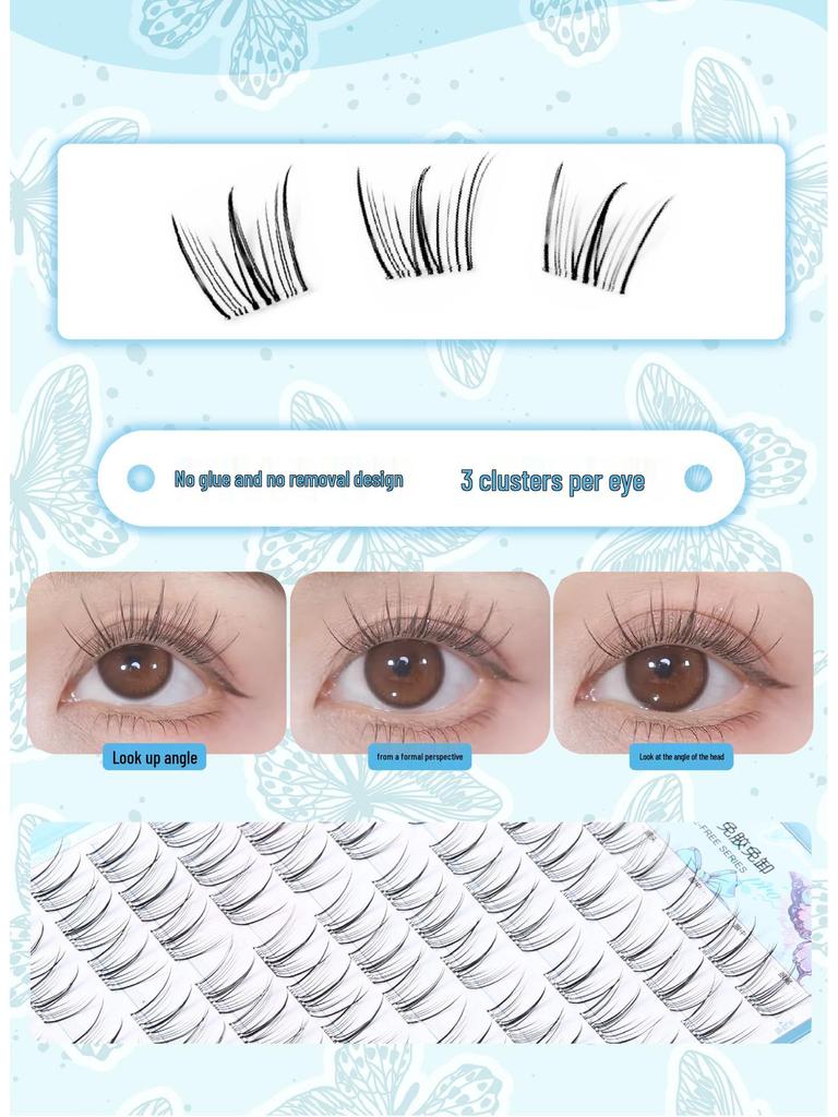 10 Rows Glue-Free Self-Adhesive Clear Ballet False Eyelashes - Natural Single Clusters for Easy Application and On-Camera Use