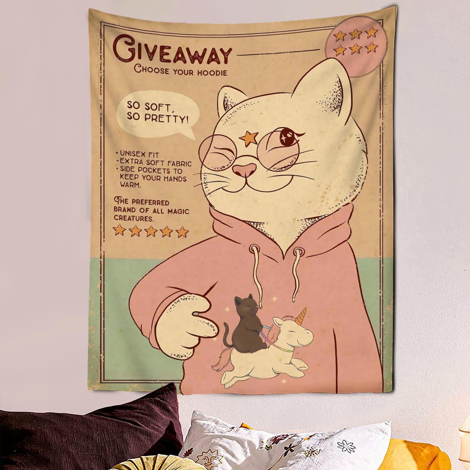

Kawaii Comics Dream Cat Card Tapestry Cute Wall Decorative Art Blanket Curtains Hanging at Home Bedroom Living Room Decor 74x94cm(29x37in)