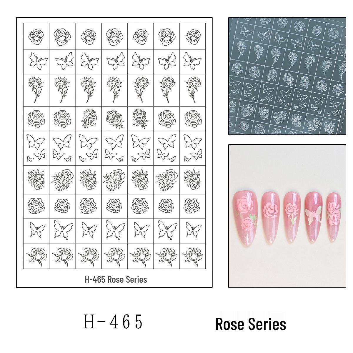 Spring Flower Nail Art Stickers: Transparent Five-Petal, Four-Leaf Clover, and Rose Designs