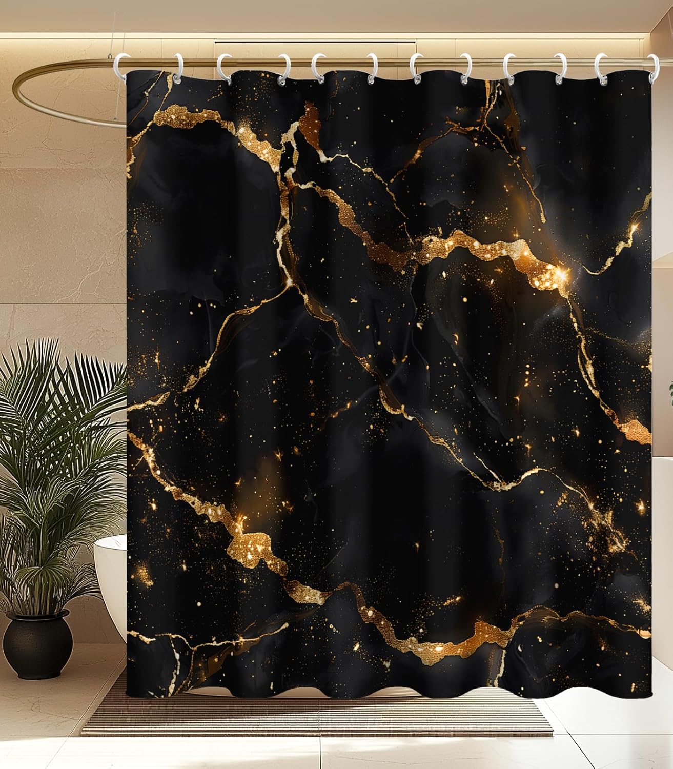 

Black Gold Marble Effect Shower Curtain Luxury Sparkle Pattern 70X70 Inches W60H190(CM)-1 Pcs