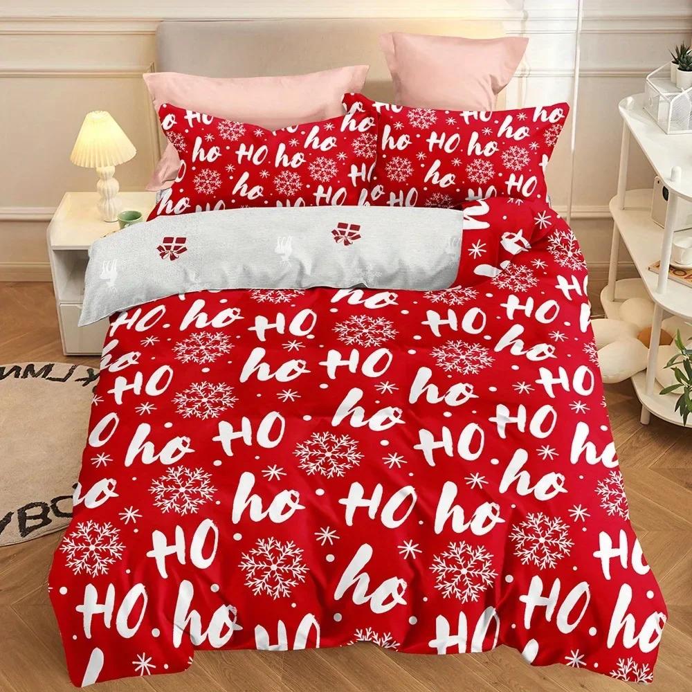 

Комплект пододеяльника из 3 предметов на рождественскую тематику - Мягкое, дышащее, удобное постельное белье с ярким рисунком елки, пряничного человечка и снежинок EU Single 135x200cm