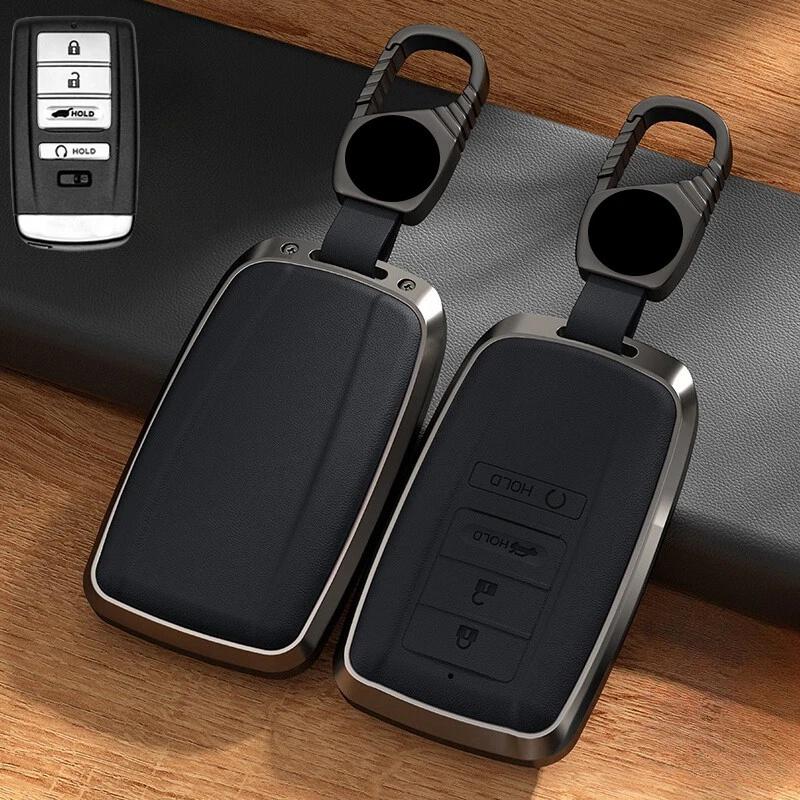 

Aluminum Alloy Leather Car Smart Remote Key Fob Case Cover Holder Bag With Keychain For Acura CDX TLX RLX RDX MDX ILX 2016-2020