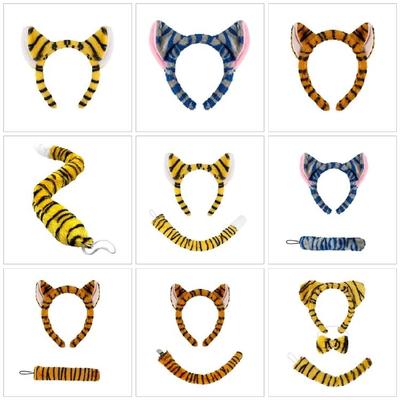 Tigre Ears Headband Bowtie Tail Tigre Costumes Set for Halloween Costumes Cosplay Party Props Kids Animal Dress Up Set