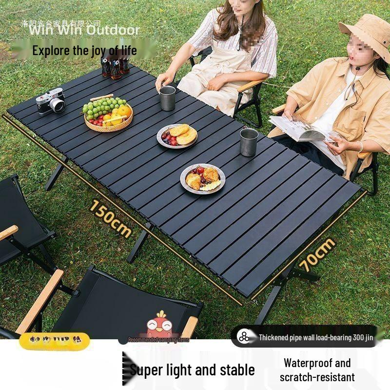 Tragbares faltbares Campingtisch- und Mondstuhlsset mit aufrollbarem Tisch