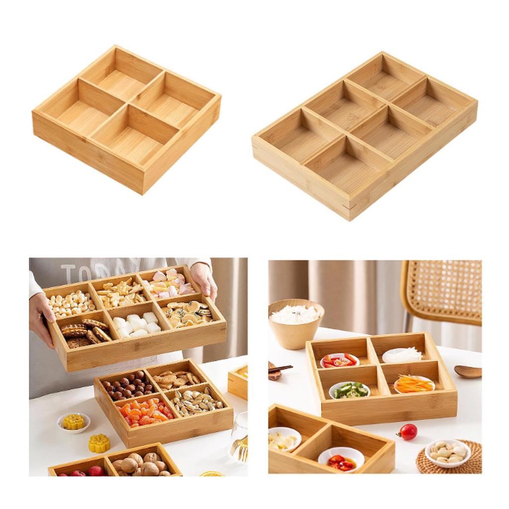Bamboo Food Serving Tray Nut and Candy Serving Platter Snack Container for Living Room