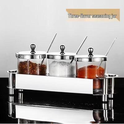 Ensemble de 3 pots à épices de cuisine en acier inoxydable et en verre