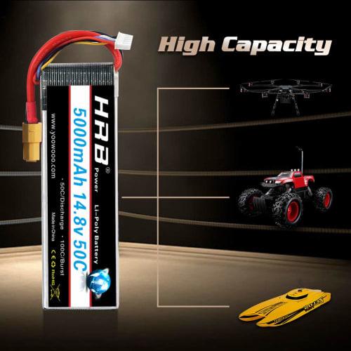 HRB 4S 14.8V 5000mAh 50C LiPo Battery with XT60 Connector (XT60-T) for RC Airplanes, RC Helicopters, RC Cars/Trucks, and RC Boats