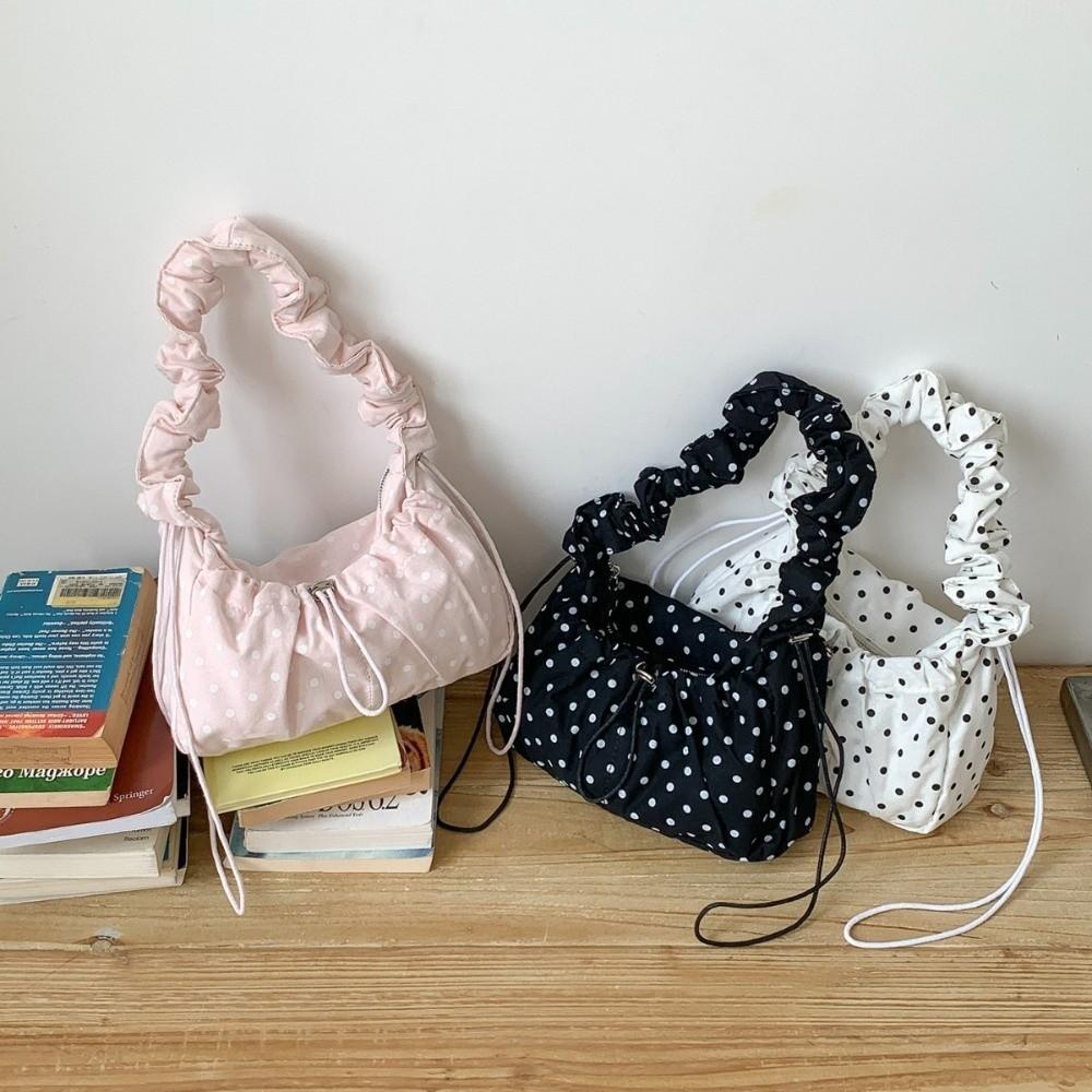 Korean Style Drawstring Shoulder Bag Versatile Pleated Strap Tote Bag Travel