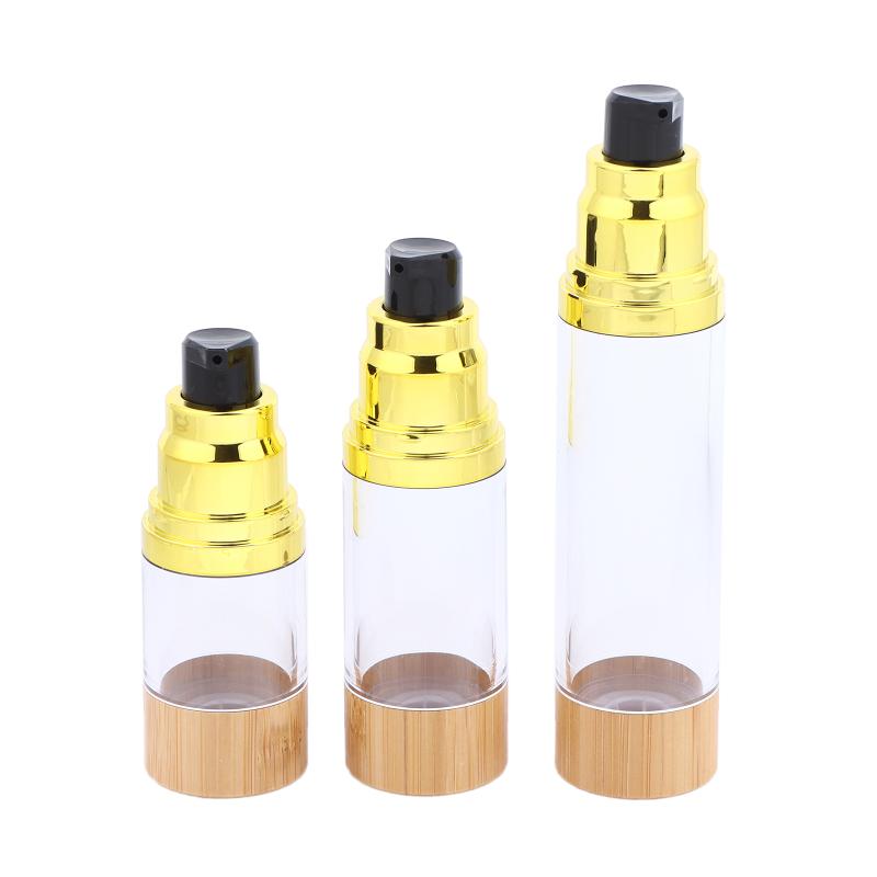 Travel Size Airless Pump Bottles Bamboo Plastic Refillable 30ml 50ml Leakproof Cosmetic Containers for Skincare