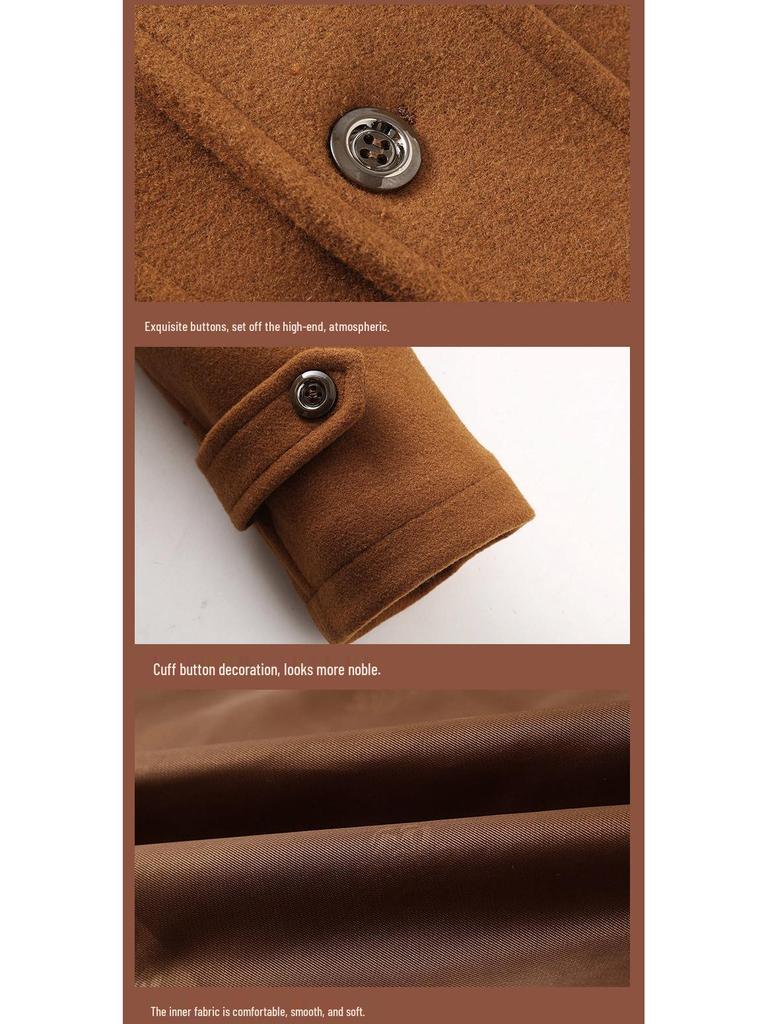 Men's Woolen Double Collar Business Overcoat - Autumn/Winter Style