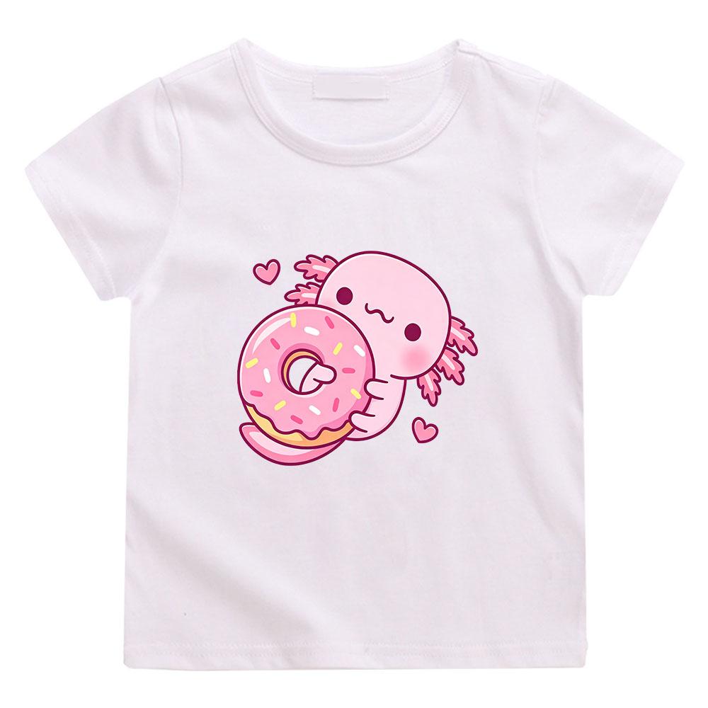Cute Pink Axolotl Children's T-shirt Cartoon Print 100 %Cotton Tees Streetwear Boys Girls Short Sleeve Casual Kids Top Summer