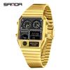 Relógio Masculino Digital LED SANDA 3192 Mostrador Quadrado Duplo Display Multifuncional Medição de Temperatura Esportivo Masculino de Pulso Presente
