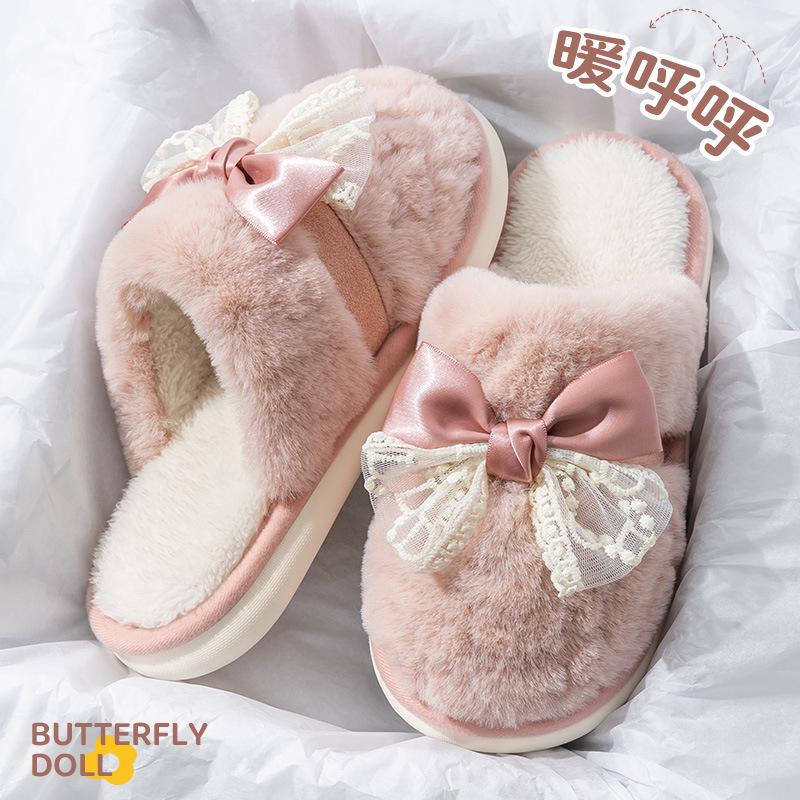 Women's Non-Slip Waterproof Thick-Soled Cotton Slippers – Cozy Furry Design for Autumn/Winter Maternity & Men's Wear