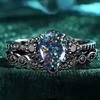 Vintage Black Color Flower Rings for Women Trendy Waterdrop Inlaid with Blue Stone Personalized Creativity Party Rings Jewelry