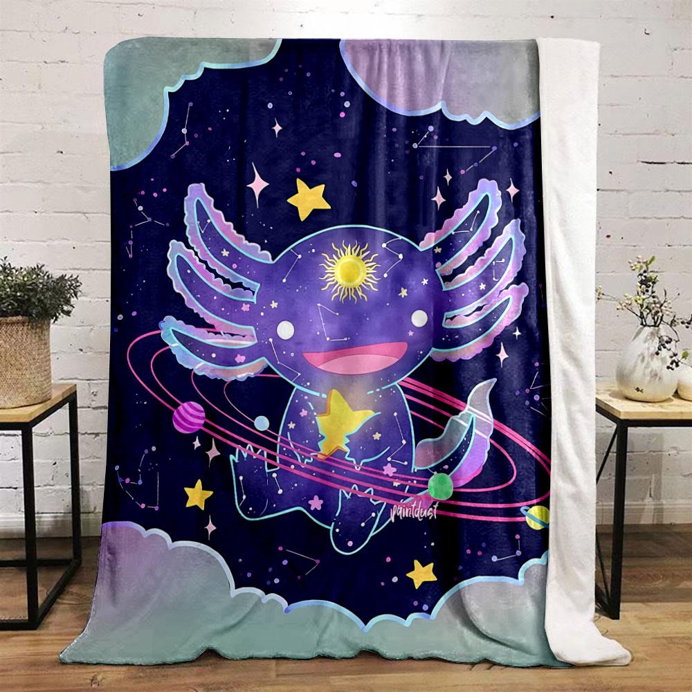 Celestial Axolotl Galaxy Blanket Bedroom Blanket for Livingroom Couch Lunch Break Soft Throw for Friend's Festival Gift