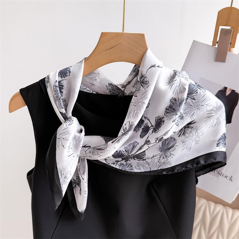 70Cm Small Square Scarf Imitation Silk Scarf Headscarf Spring And Summer Flower Dance Printed Scarf Scarf Professional Versatile Scarf