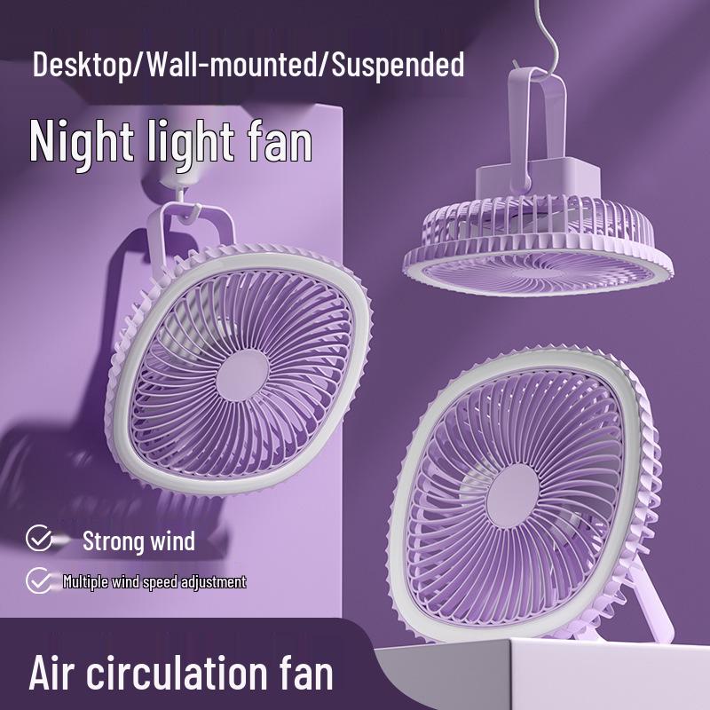 USB Rechargeable LED Desk Fan with Night Light for Dorms and Camping