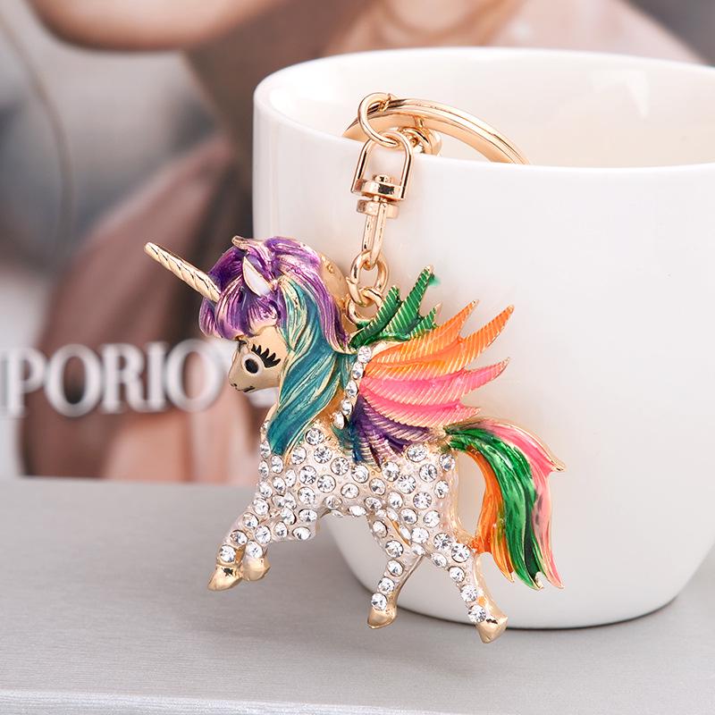 Unicorn Pendant Keychain with Diamond Inlay and Enamel Design
