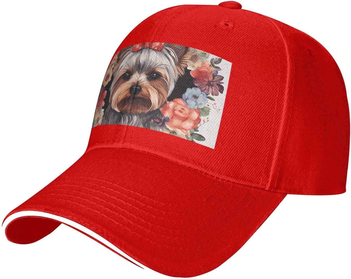 

Yorkie Floral Print Baseball Cap Polyester Adjustable Casual Golf Dad Hat for Unisex One Size