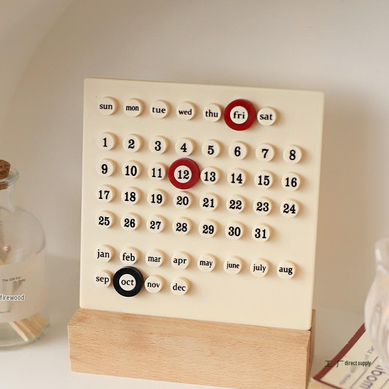 2025 Ins Circle Cream Ring Toss Perpetual Wooden Desk Calendar