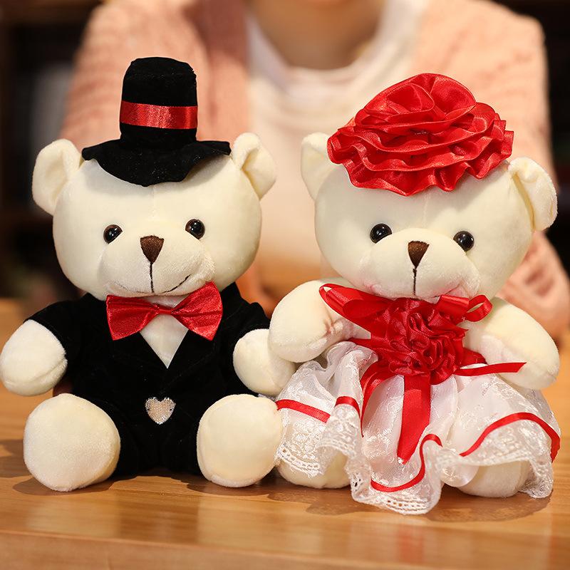 Creative Wedding Couple Teddy Bears (Pair): Bride&Groom Plush Toys—Perfect for Wedding Car Decoration & Romantic Marriage Gifts!