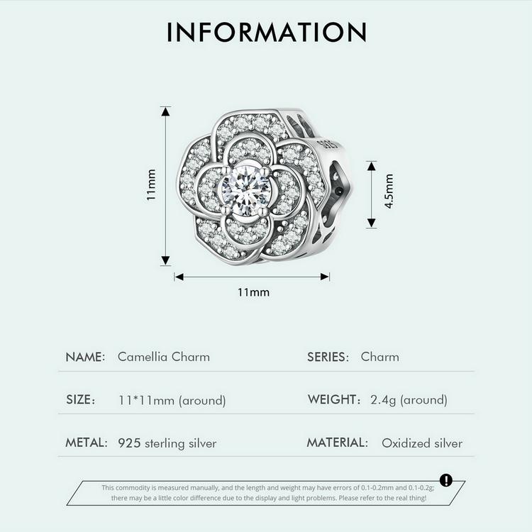 Bisaer 925 Sterling Silver Camellia Charm Beads for Women Original Bracelet Jewelry