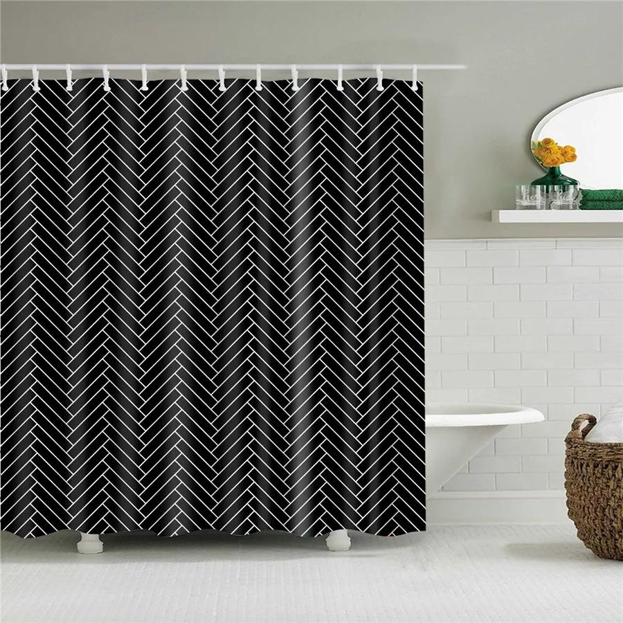 Black and White Shower Curtain Geometric Pattern Waterproof Polyester Home Decor Bath Curtains with Hooks Bathroom Accessories