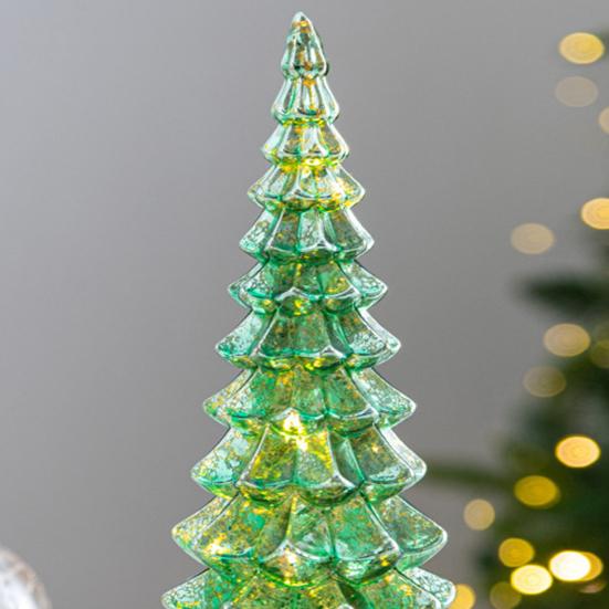 Illuminated Glass Christmas Tree Tabletop Light Up Christmas Tree Figurine for Xmas Home Party Centerpiece Tabletop Mantel Decor