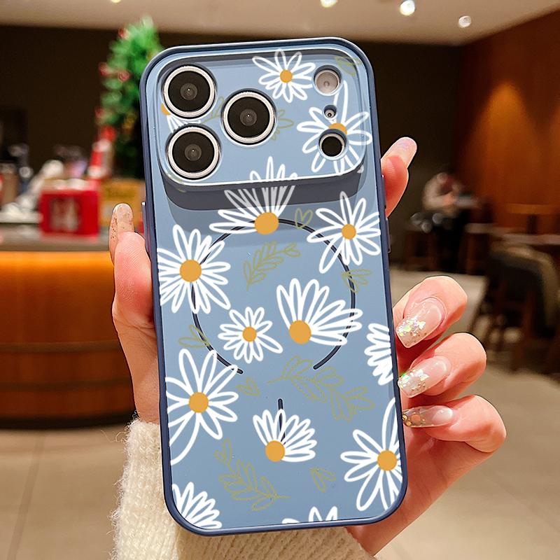 White Line Flowers Magnetic Phone Case For iPhone 17 Pro Max 16 15 14 13 Pro Max For Magsafe Wireless Charge TPU PC Back Cover
