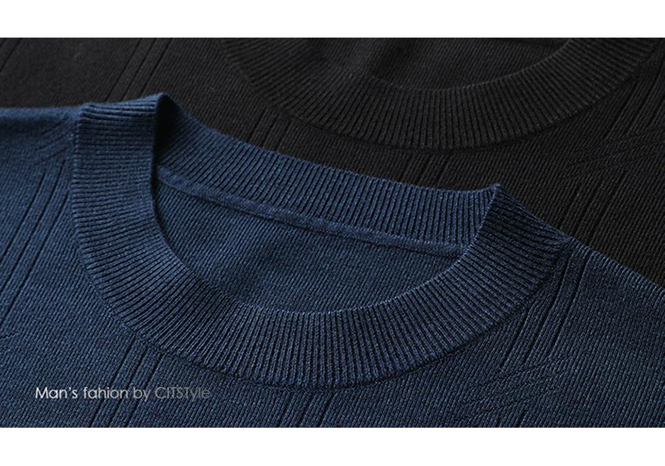 Men's Solid Color Jacquard Sweater - 2025 Autumn/Winter Casual Round Neck Knitwear