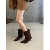 Stivaletti da Donna Vintage Punta Sottile Tacco Basso Scarpe Autunno Inverno Stivaletti Corti