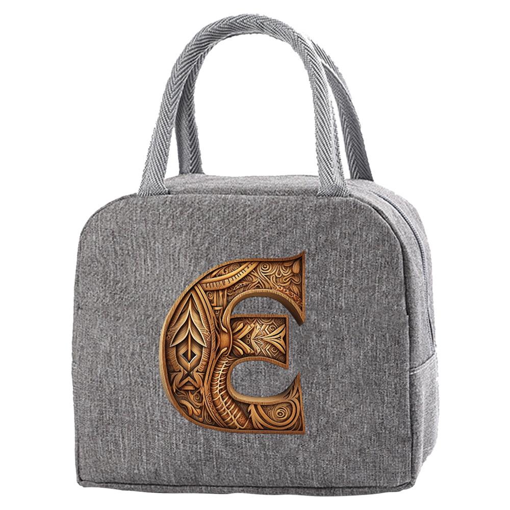Portable Food Insulation for Traveling Wood Art Letter Printing Box Picnic Waterproof Oxford Zipper Insulation Lunch Bag